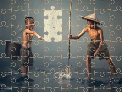 Гульня Children Fishing Teamwork Jigsaw онлайн
