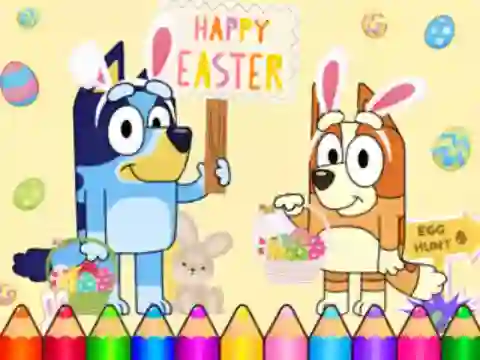 Гульня Coloring Book: Bluey Happy Easter онлайн