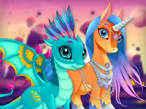 Гульня Cute Unicorns And Dragons Puzzle онлайн