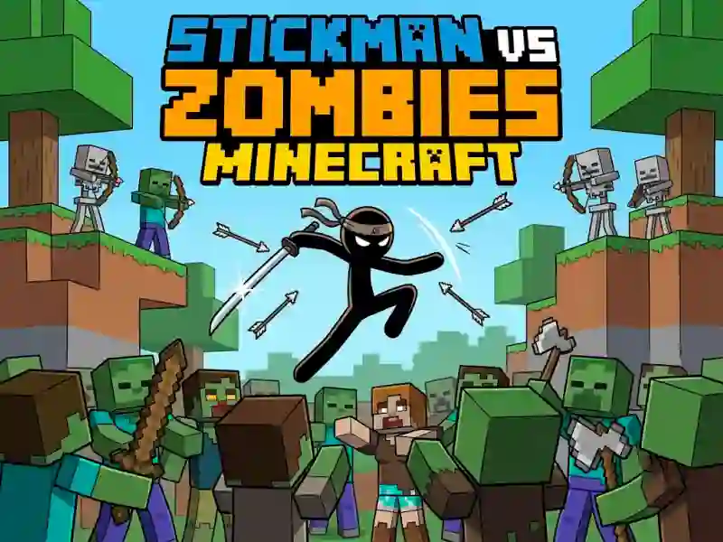 Гульня Stickman vs Zombies Minecraft онлайн
