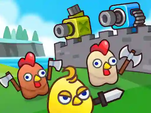 Гульня Merge Cannon: Chicken Defense онлайн