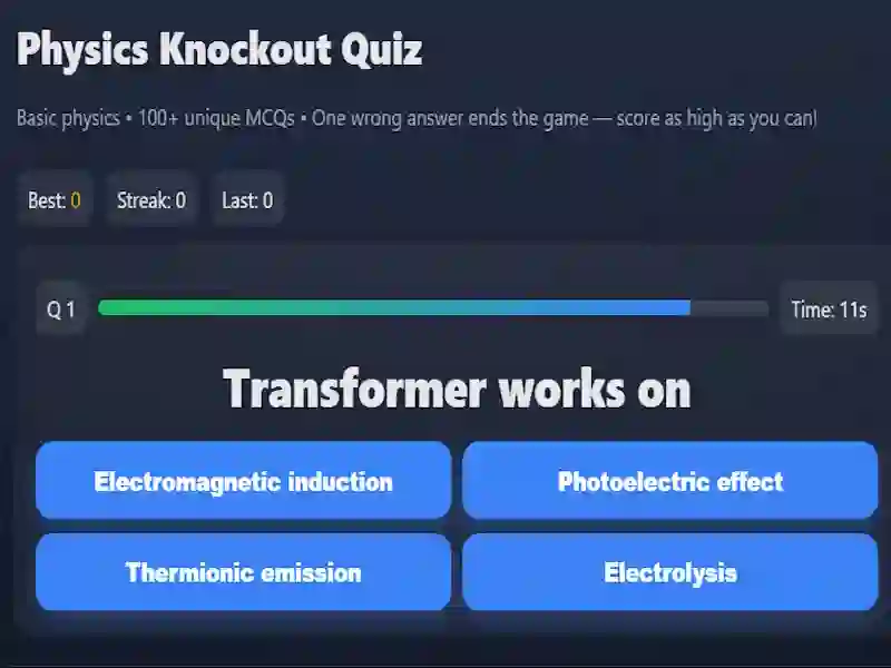Гульня Physics knowledge quiz онлайн